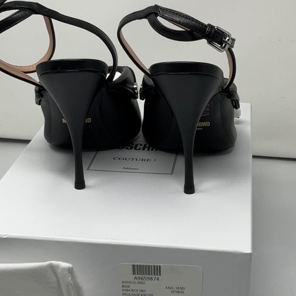 NIB Moschino Couture biker motif black ankle strap sandals, size 8.5 - Picture 5 of 9